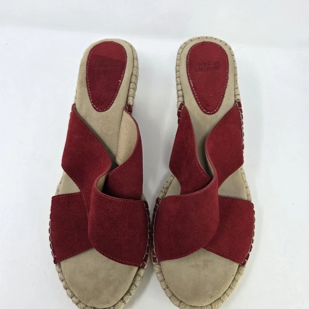 Johnston & Murphy Red Suede Espadrille Wedge‎ Sandals Womens 9.5 M 78-41404